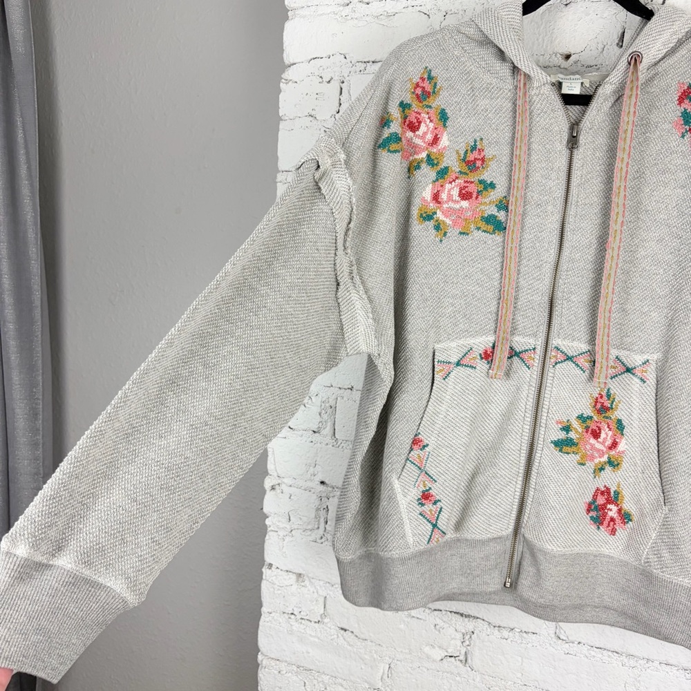 Sundance Annabeth Zip Embroidered Grey Floral Rose Hoodie Jacket Large - Picture 4 of 11
